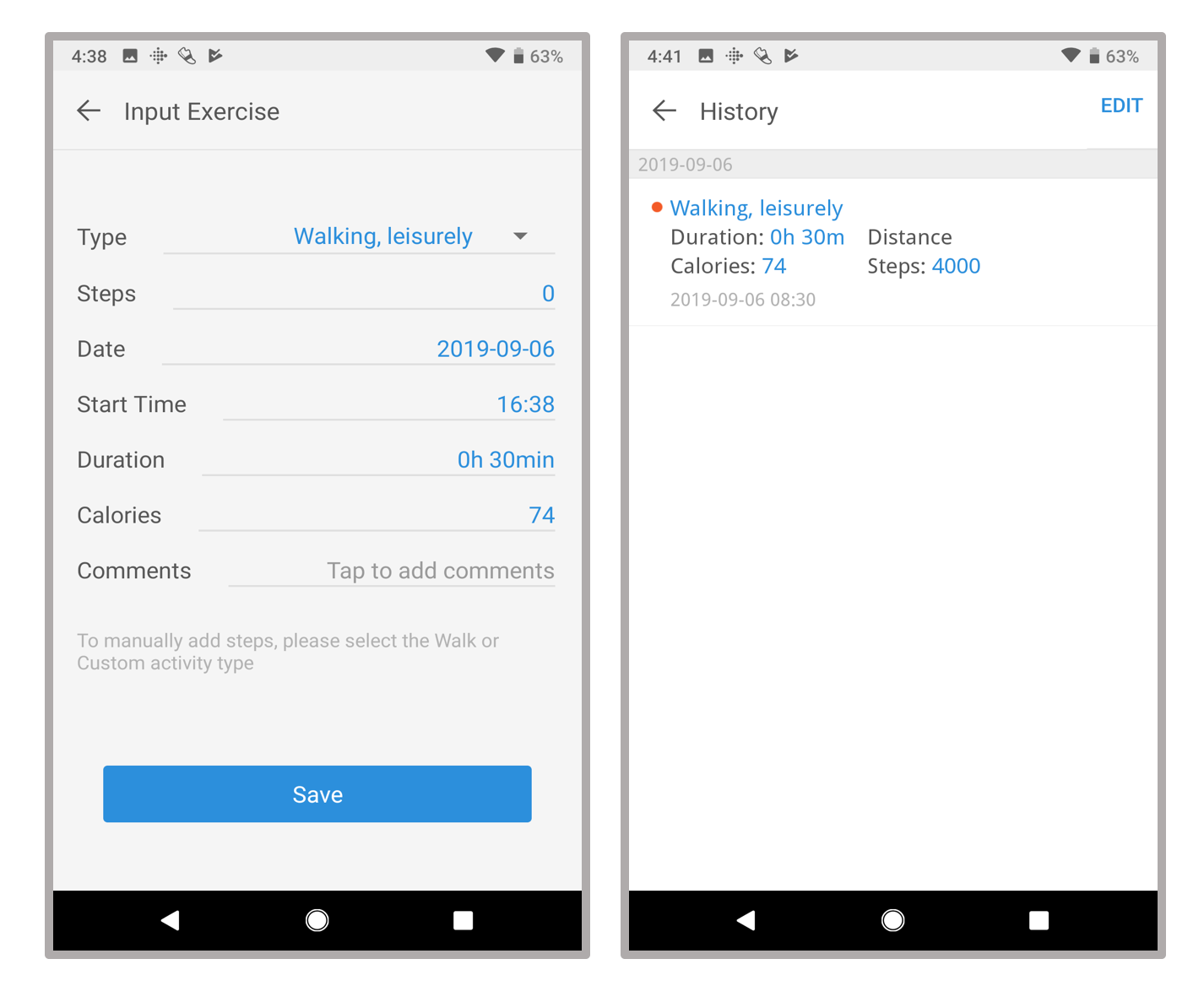 Manually Input Exercise Data Pacer Health
