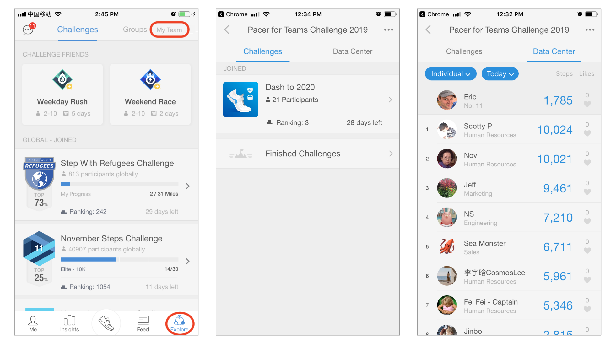 Accessing Challenge Leaderboards in Pacer Pacer Health