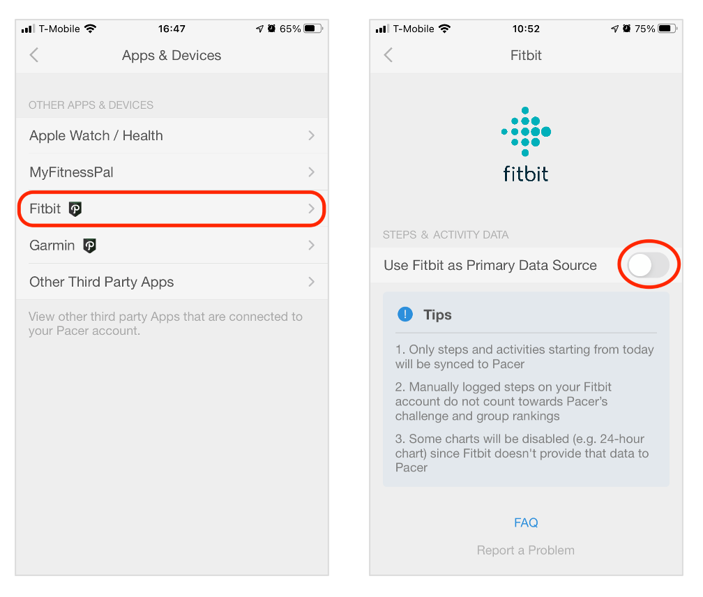 sync fitbit to pacer app iphone